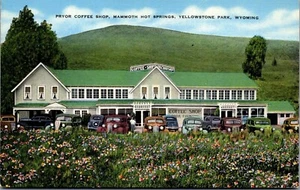 Postal de colección Pryor Coffee Shop Mammoth Hot Springs Yellowstone Park WY lino - Imagen 1 de 3