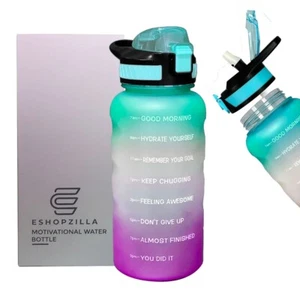 E-SHOPZILLA 2l Water Bottle With Straw , Large Motivational drink bottle with ti - Picture 1 of 9