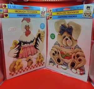 Vintage Plaid Iron On Transfer Lot Farmyard Friends 57763 57764 Hen Bunny New - Picture 1 of 2