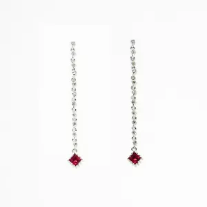 Old stock Vintage solid 14k white gold Ruby Diamond dangle earrings 4cm drop - Picture 1 of 4