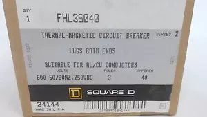 SQUARE D FHL36040 *NEW* THERMAL-MAGNETIC CIRCUIT BREAKER 40A 3P 600VAC (1G0) - Picture 1 of 5