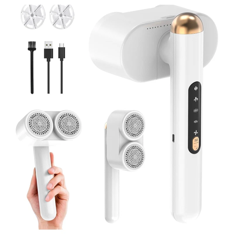 Removedor de fiapos portátil recarregável cabeça dupla alta velocidade com efeito de escova de limpeza - Imagem 1 de 4