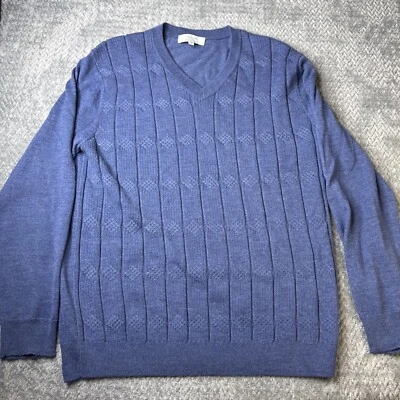 Suéter Turnbury Extra Fino Lana Merino Cuello en V Azul Talla Mediana Tejido con Cable Foto 1 de 4
