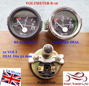 2" 52MM AUTO UNIVERSALE 8-16V VOLTMETRO OROLOGIO NERO LUNETTA CROMATA INDICATORE 12V - Foto 1 di 3