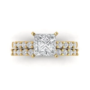 2.51CT Princess Cut Wedding Lab Created Diamond Ring band set 14k Yellow gold - Picture 1 of 11