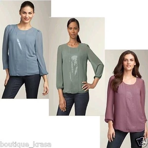 $ 99 Neu mit Etikett Talbots Pailletten Georgette Langarm abnehmbares Camisole Oberteil - Bild 1 von 16