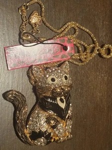 Halskette Damen Strass Kristall vergoldet Kaschmir Katze Anhänger - Bild 1 von 8