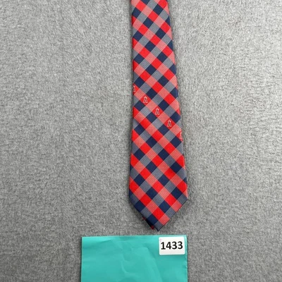 Gravata Anaheim Angels logotipo xadrez azul vermelho asas de águia - Imagem 1 de 4