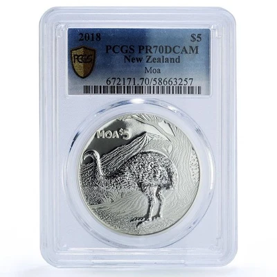 New Zealand 5 dollars Moa Annual Wildlife Bird Fauna PR 70 PCGS silver coin 2018 - Image 1 of 4
