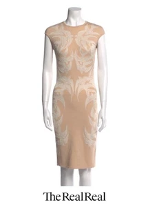 ALEXANDER McQUEEN Lace Pattern Knee-Length Cream Bodycon DRESS -RRP $455 - SZ S - Picture 1 of 11