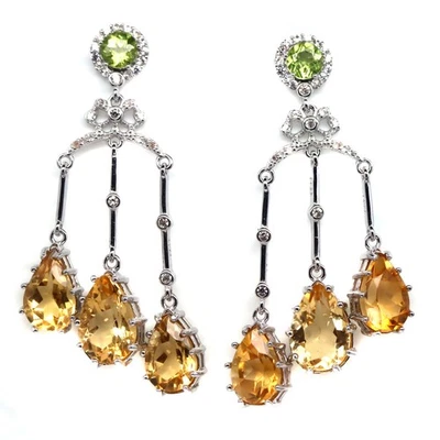 925 Sterlingsilber 8 x 12 Mm. Goldener Gelb Citrin, Peridot & Zirkonia Ohrringe - Bild 1 von 4