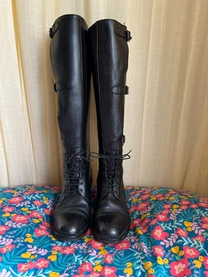 Botas estilo militar vintage Ravel de cuero negro con hebilla UK 4 / EU 37 Foto 1 de 4