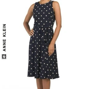 Anne Klein polka dot tie waist modest classy career date night church midi dress - Picture 1 of 4