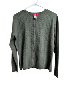 Anne Klein Sport Green Cable Knit Cardigan Sweater M Merino Wool Angora Cashmere - Picture 1 of 3
