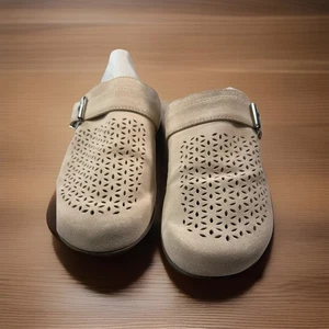 Vionic Moca 10 hellbraune Wildleder Leder Slipper orthopädische Fußgewölbestütze Komfort Pantolette - Bild 1 von 7