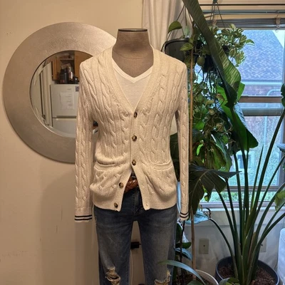J.CREW XS Oatmeal Ivy League Cotton Shawl University Knit Cardigan Sweater - Image 1 of 4