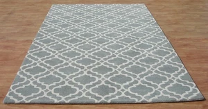 HandTufted 100% Wool Area Rug Carpet New Ryann Scroll Tile Porcelain Blue Modern - Picture 1 of 5