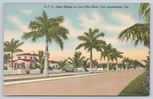 New Homes on Las Olas Blvd Fort Lauderdale Florida FL Linen Postcard - Picture 1 of 2