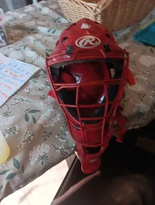 Red Rawlings Coolflo Adjustable Catcher Helmet 7 1/8 To 7 3/4 - Picture 1 of 4