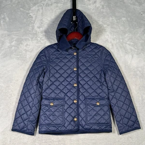 Ralph Lauren Jacket Girls M 8 10 Blue Quilted Water Resistant Barn Hooded - Picture 1 of 12