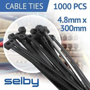 1000pcs Cable Ties Zip Ties Black 4.8mm X 300mm Strong Nylon UV Stabilised - Picture 1 of 4