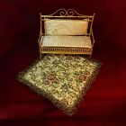 VTG Dollhouse Miniature Rug ONLY brocade Roses Flower gold metal lace 8" Germany