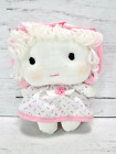 Vintage Cloth Rag Doll White Pink Rosebud Dress Yarn Hair No Nose Bonnet Mini 4"