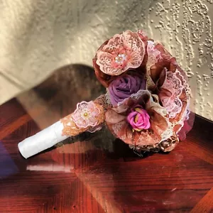 Satin and lace Shabby Chic Handmade Wedding Bouquets - Picture 1 of 2