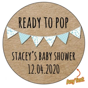 Personalised BABY SHOWER READY TO POP Gender Reveal Stickers Bunting Chic -D223 - Picture 1 of 7