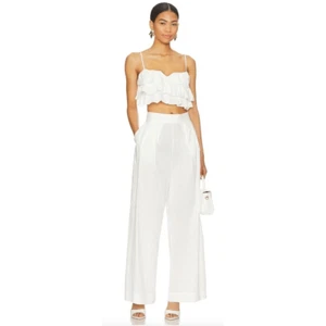 Neu mit Etikett Free People Danelle Set in Optik weiß, Rüschen bauchfreies Oberteil weites Bein Hose XL - Bild 1 von 11