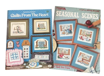 TWO Cross Stitch Leaflets Seasonal Scenes Quilts from the Heart Sandi Gore Evans - Image 1 of 4