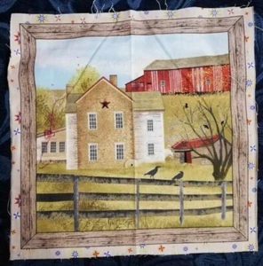 Fabric Picture Panel Amish Homestead Farm Barn Quilt Rural 28 x 28cm - Picture 1 of 1