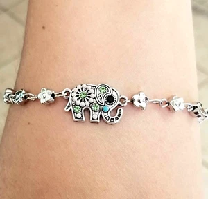 Elephant Anklet, Crystal Elephant Ankle Bracelet, Daisy Anklet, Flower Anklet - Picture 1 of 5