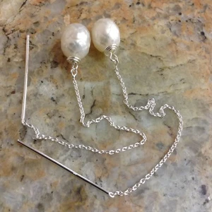 Silber Kette Einfädler facettierte Süßwasserperlen zierliche Ohrhänger - Bild 1 von 7