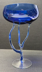 Large cobalt Jellyfish Swirly Stemmed Compote by Józefina Makora Krosno 9.5"H - Picture 1 of 7