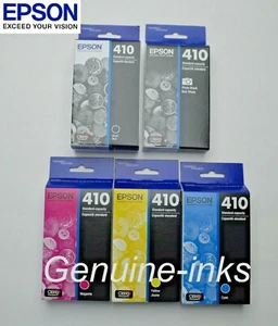 New Retail Boxed Genuine Epson 410 5 Ink Set XP530 XP630 XP640 XP830 XP7100 OEM - Picture 1 of 2
