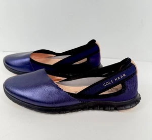 Scarpe basse Cole Haan Zerogrand blu metallizzato taglia 6,5 slip on - Foto 1 di 7