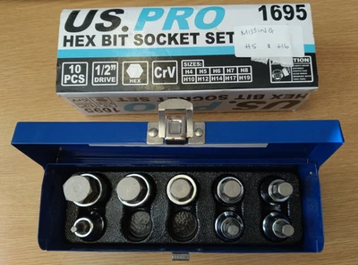 US PRO 1/2" Dr 8pc Hex Allen Bit Sockets, Socket Key Set H4 - H19 1695 - Image 1 of 3