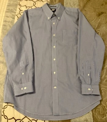 Рубашка мужская Lands' End No Iron Supima Pinpoint 17,5x35 синяя белая в клетку - Изображение 1 из 4