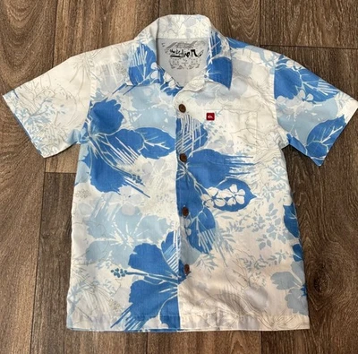 QUIKSILVER BOYS TODDLER SIZE 4 HAWAIIAN FLORAL SHORT SLEEVE SHIRT BLUE POCKET - Image 1 of 4