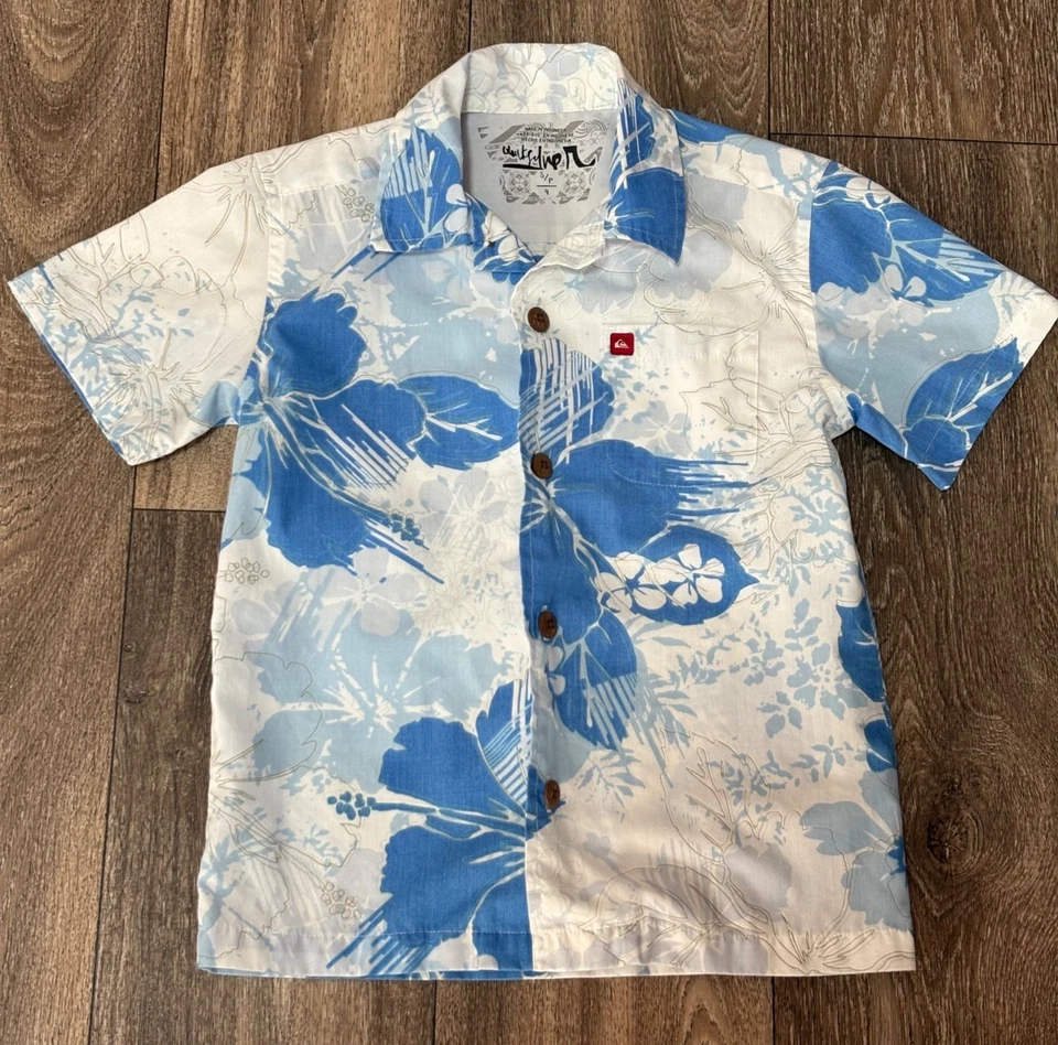 CAMISA QUIKSILVER NIÑOS PEQUEÑOS TALLA 4 HAWAIANA FLORAL MANGA CORTA BOLSILLO AZUL Foto 1 de 4