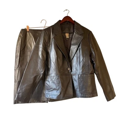 Conjunto de traje falda blazer de cuero para mujer Massini años 90 negro XL Foto 1 de 4