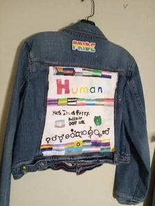 Tommy Hilfiger Jeansjacke Damen XL Pride LBGTQ Handmade Unikat Y2K - Bild 1 von 8
