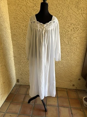 Camisón estilo vintage Eileen West grande 100 % algodón blanco mangas largas encaje Foto 1 de 4