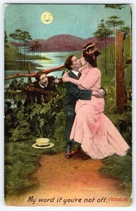 1909 MI PALABRA SI NO ESTÁS FUERA DEL HOMBRE EN LA LUNA PAREJA ROMÁNTICA COMEDIA POSTAL - Imagen 1 de 2