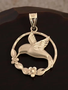 NACHLASS 14K GELBGOLD ANHÄNGER BLUME KOLIBRI KREIS HELLSCHLIFF #8077 - Bild 1 von 5