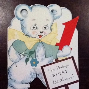 Adorable tarjeta de cumpleaños de oso mecánico de ley 1950 A855 - Imagen 1 de 4