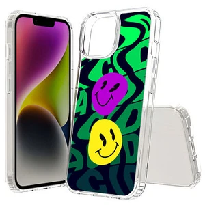 For Apple iPhone (16,15,14,13,12,SE),Slim Cover,Acid Smile Face Print,USA - Picture 1 of 28