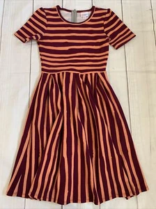 LulaRoe Amelia Kleid Damen XS orange gestreift Reißverschlusskleid Plissee Taschen  - Bild 1 von 6