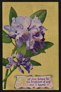 1901 Purple Flowers "Best Wishes" Vintage Greetings Post Card - Picture 1 of 2